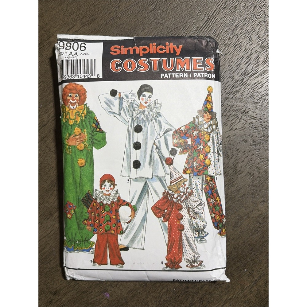 Simplicity Sewing Pattern 9806 Halloween Clown Costumes Size SM- LG UNCUT
